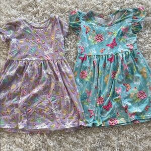 Girls' Lavender Bunny & Aqua Butterfly Cotton Dresses - Pack of 2